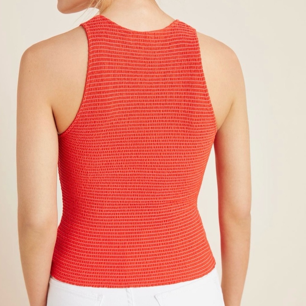 NATION LTD Anthropologie Christine Smocked Tank Top Red Stretch Sleeveless - Picture 3 of 8